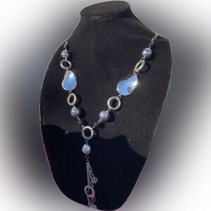 PANNEE by Panacea Elegant Silver chain design Necklace heart moon tassel 35”